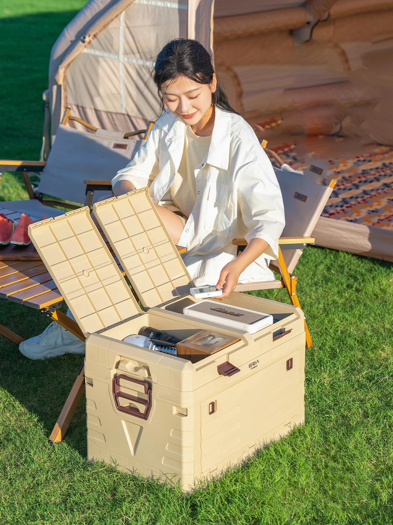 PRIMITIVE Camping Box 60L Large Capacity Folding Storage Box 35L 50L Home Bedside Table Outdoor Travel Picnic Sundry Box