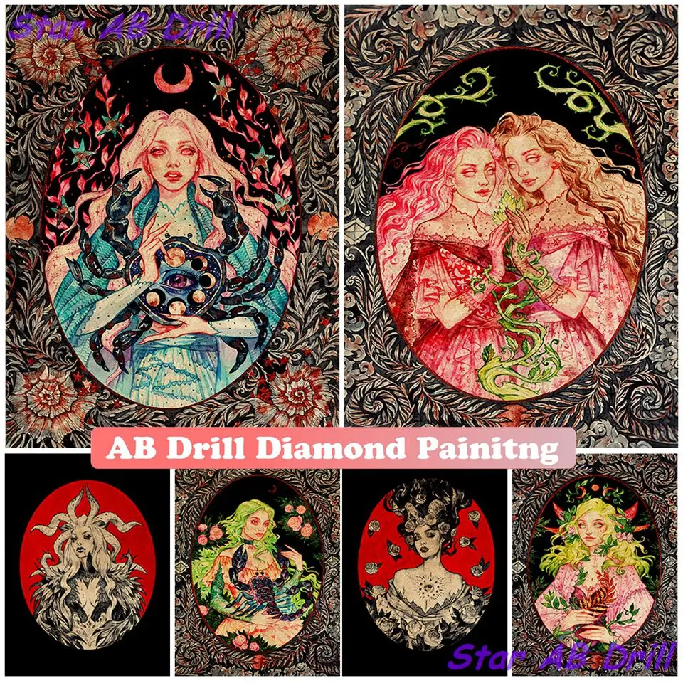 

Zodiac Girl Astrology 5D Diamond Painting Goth Magic Fantasy Demonic Woman Witchy DIY Art AB Drill Cross Stitch Kits Home Decor