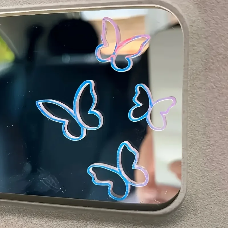 4Pcs/Set Iridescent Butterfly Holographic Sticker, Waterproof Vinyl Decal for Car & Laptop