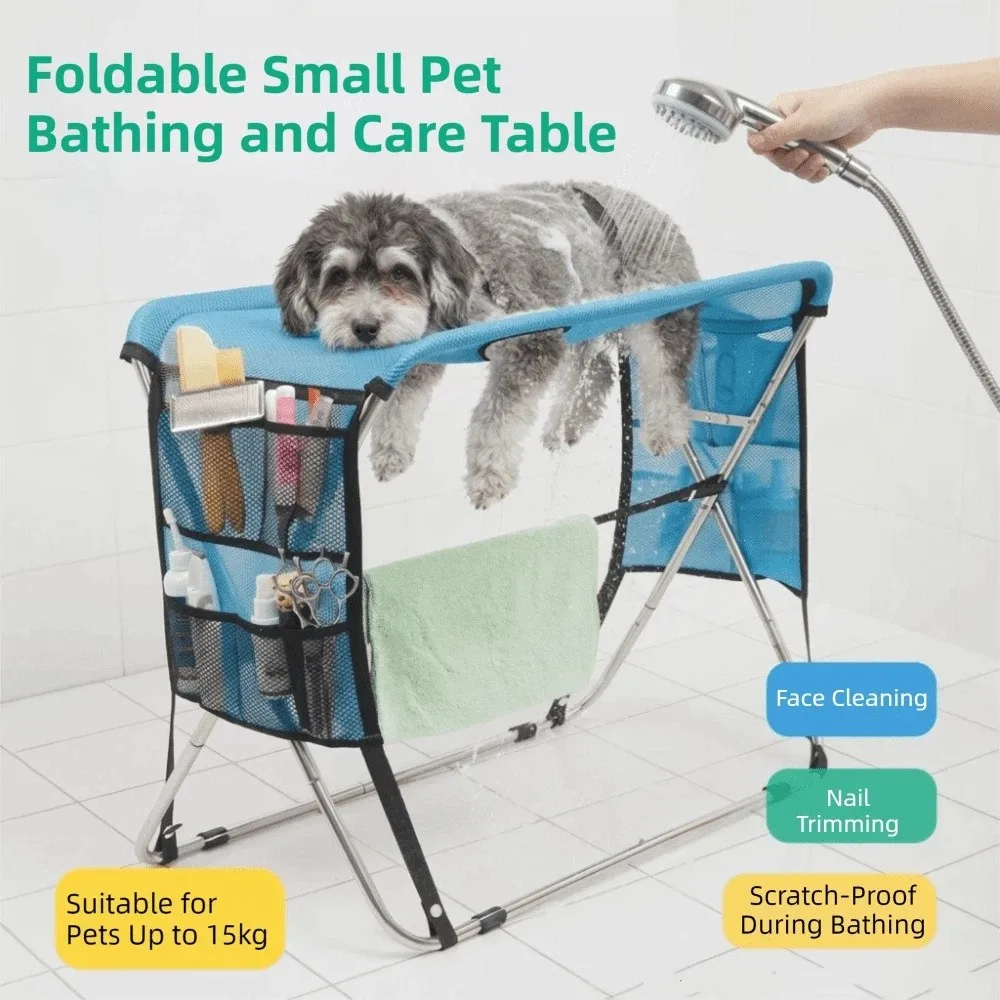 Folding Pet Grooming Hammock Anti-Scratch Multi Hole Pet Bathing Rack Detachable Quick Dry Mesh Cat Washing Hammock