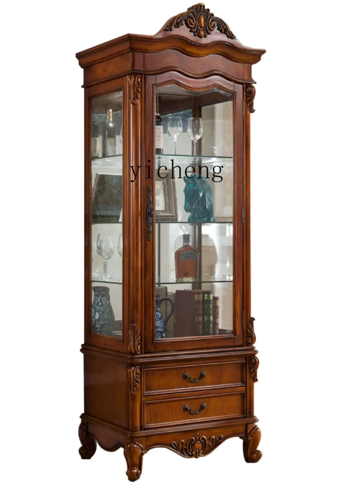 r8.11- living room European solid wood wine cabinet partition display cabinet glass decorative locker