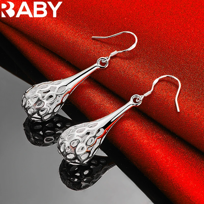 

URBABY 925 Sterling Silver Hollow Water Drop Earrings For Woman Fashion Charm Wedding Engagement Party Jewelry Birthday Gifts