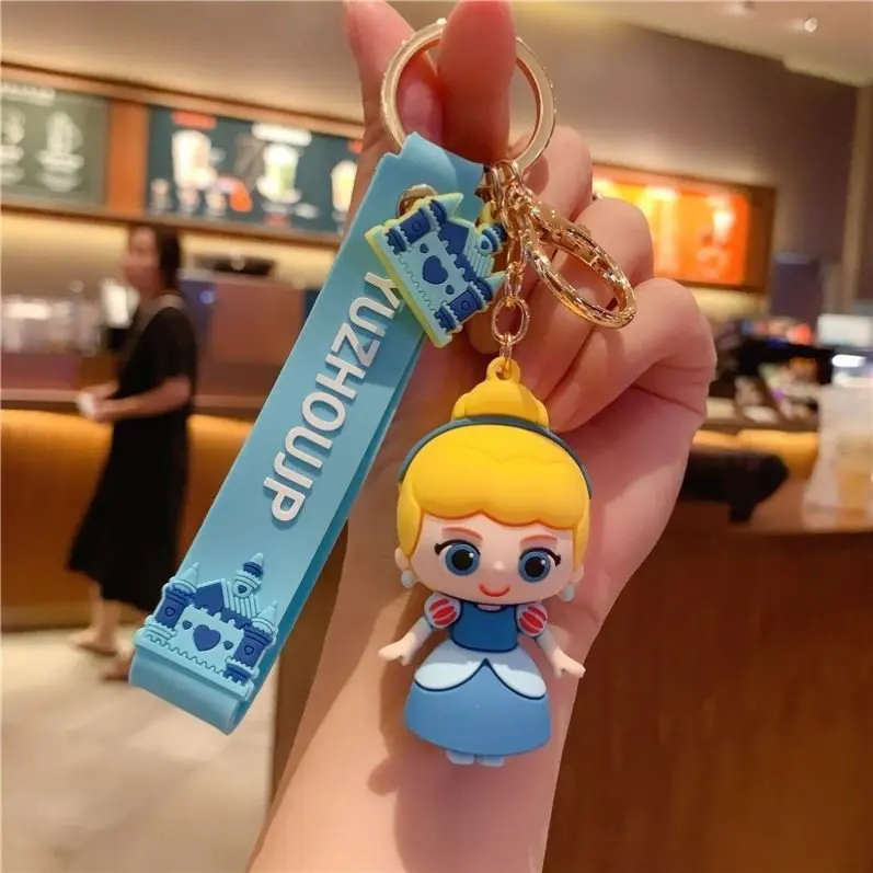 Disney Cartoon Princess Keychain Mermaid Snow White Elsa Pendant Car Keyrings Mobile Phone Bag Pendant Jewelry Kids Gifts