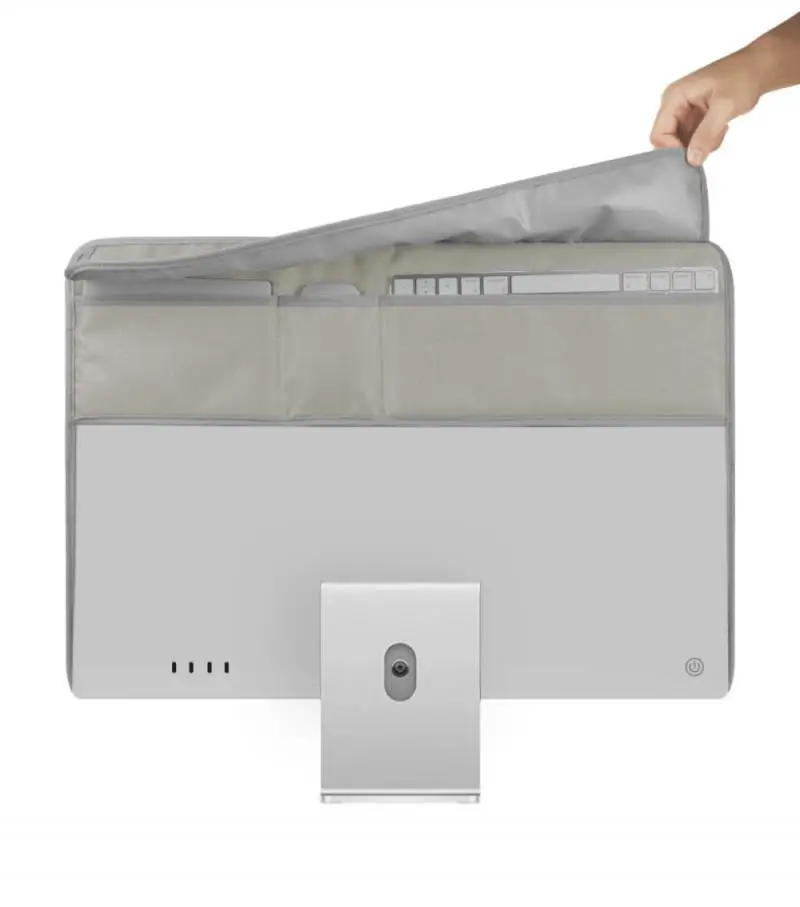 Capa à prova de poeira de couro PU para IMac 24 polegadas Monitor de tela Capa de proteção contra poeira com bolso traseiro