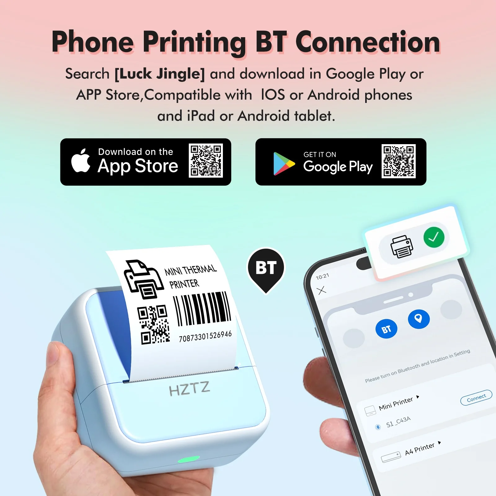 Mini Thermal Printer - Ultra-thin Portable Bluetooth Wireless Mobile Printer, 203dpi Black and White Printing, Includes Tags