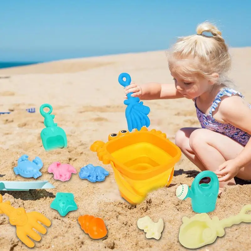 Sand Toys For Kids Cartoon Beach Toys For Outdoor Cute Travel Accessories Colorful Play Set With Foldable Bucket Shovels For