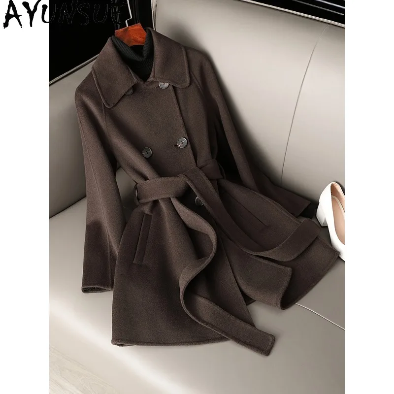 معاطف صوف 100% من AYUNSUE للنساء لخريف وشتاء 2025 معطف نسائي على الموضة الكورية ملابس نسائية عالية الجودة palldyto Zимperi Жénravo