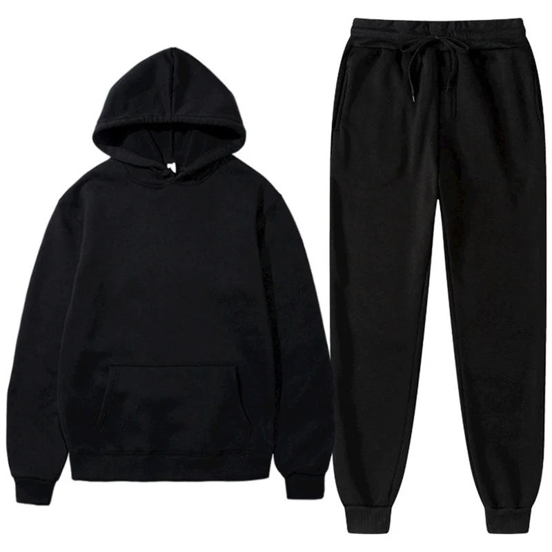 Men Tracksuit 2 Pieces Sets Hooded Sweatshirt +Drawstring Pants Male Hoodies Running Sportswear Men Women Autumn Sportwear