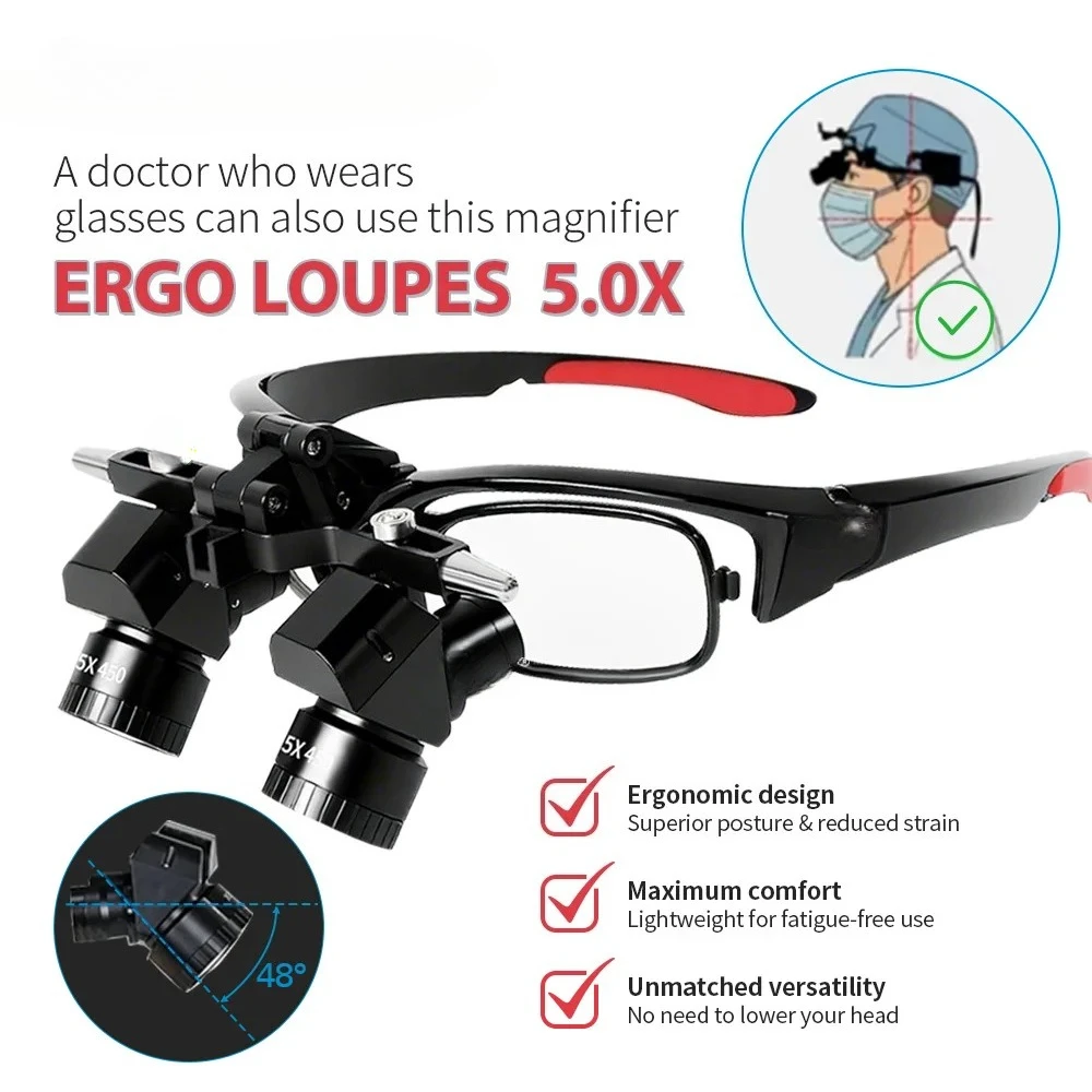 5X Ergo Loupes High Power Headlight Dental Magnifier Wireless Front Light Dentistry Dental Magnifying Glasses Dentist