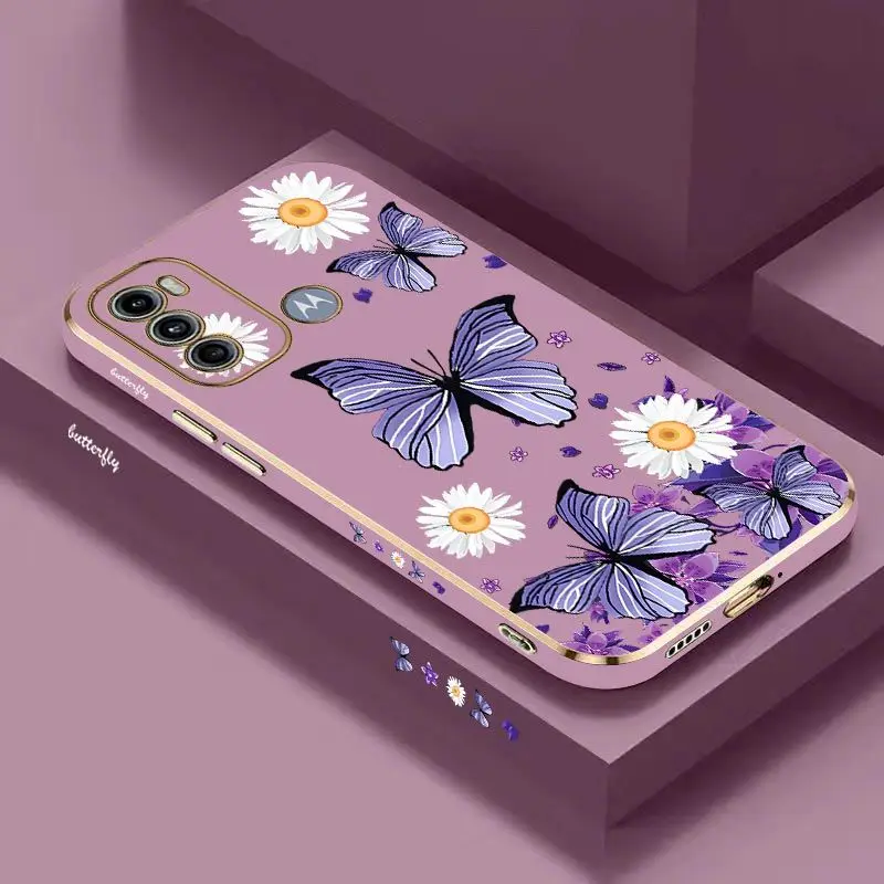 Purple Butterflies Luxury Plating Phone Case For Motorola Moto G60 G53 G52 G50 G42 G30 G20 G22 G52 E7Plus G9 Play G8 Power Cover