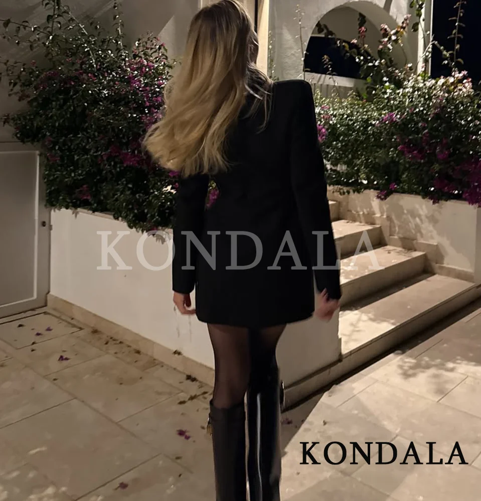 เสื้อเบลเซอร์ทรงเดรสแบบกระดุมสองแถว ดีไซน์หรูหราจาก KONDALA สำหรับผู้หญิง สไตล์ลำลอง เหมาะสำหรับฤดูใบไม้ผลิและฤดูใบไม้ร่วง ดีไซน์ทันสมัย ปกเสื้อแบบลาペル รุ่นปี 2026 เสื้อเบลเซอร์ทรงสูทสุดชิค