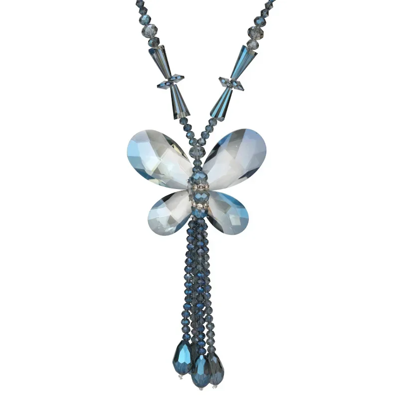 Colar de suéter longo com borla borboleta, versátil e elegante para mulheres