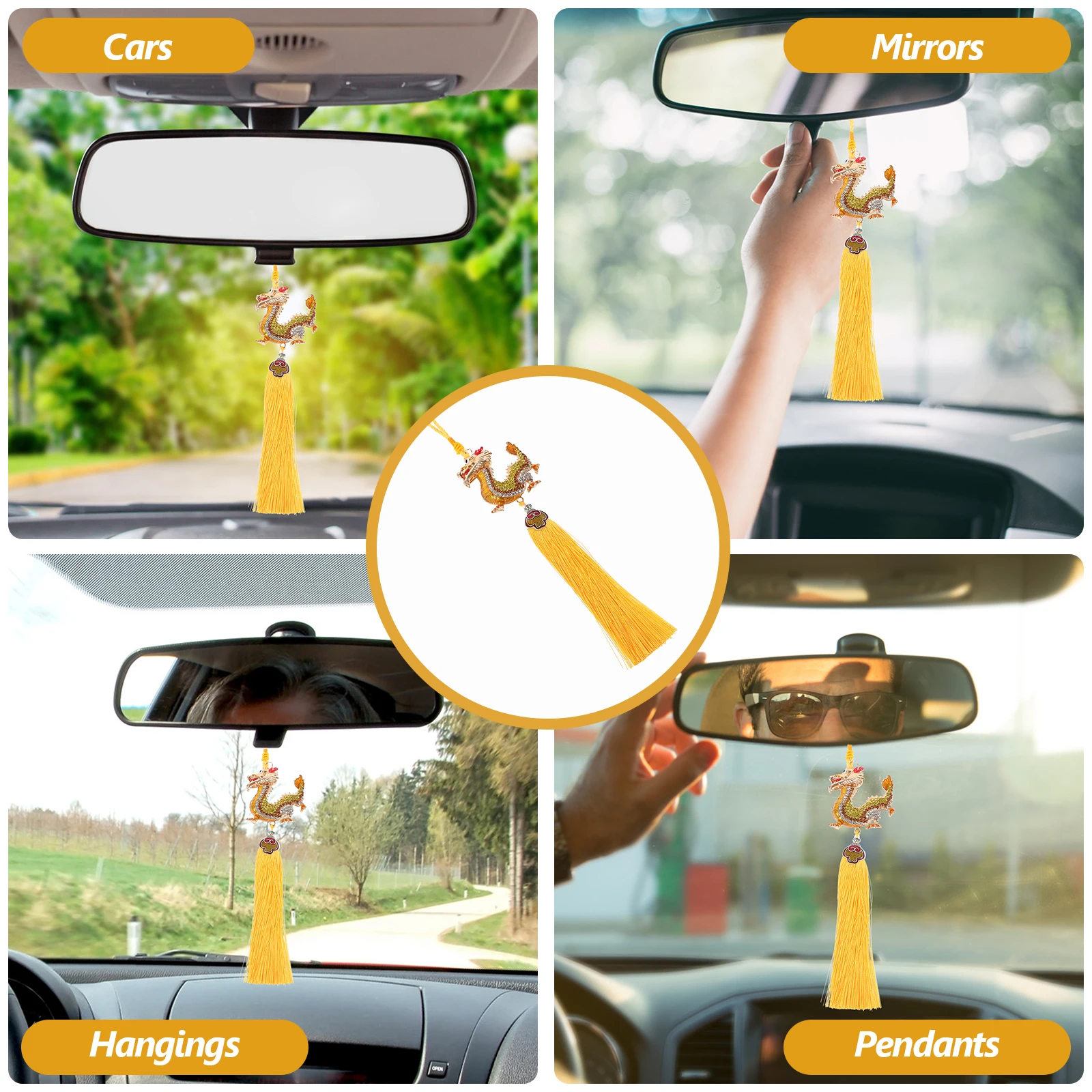 

Lifelike ThreeDimensional Dragon Car Rearview Mirror Decor Traditional Chinese Culture Theme Exquisite Tassels Hanging Ornament