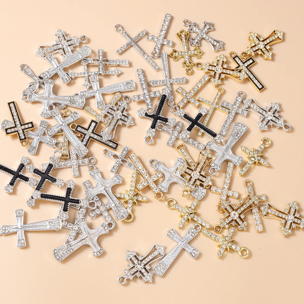 20 Stück niedliche gemischte Kristall-Metall-Kreuz-Anhänger für die Herstellung von Ohrringen, Halsketten, Armbändern, DIY-Bastelarbeiten, Schmuckzubehör – Detail 3