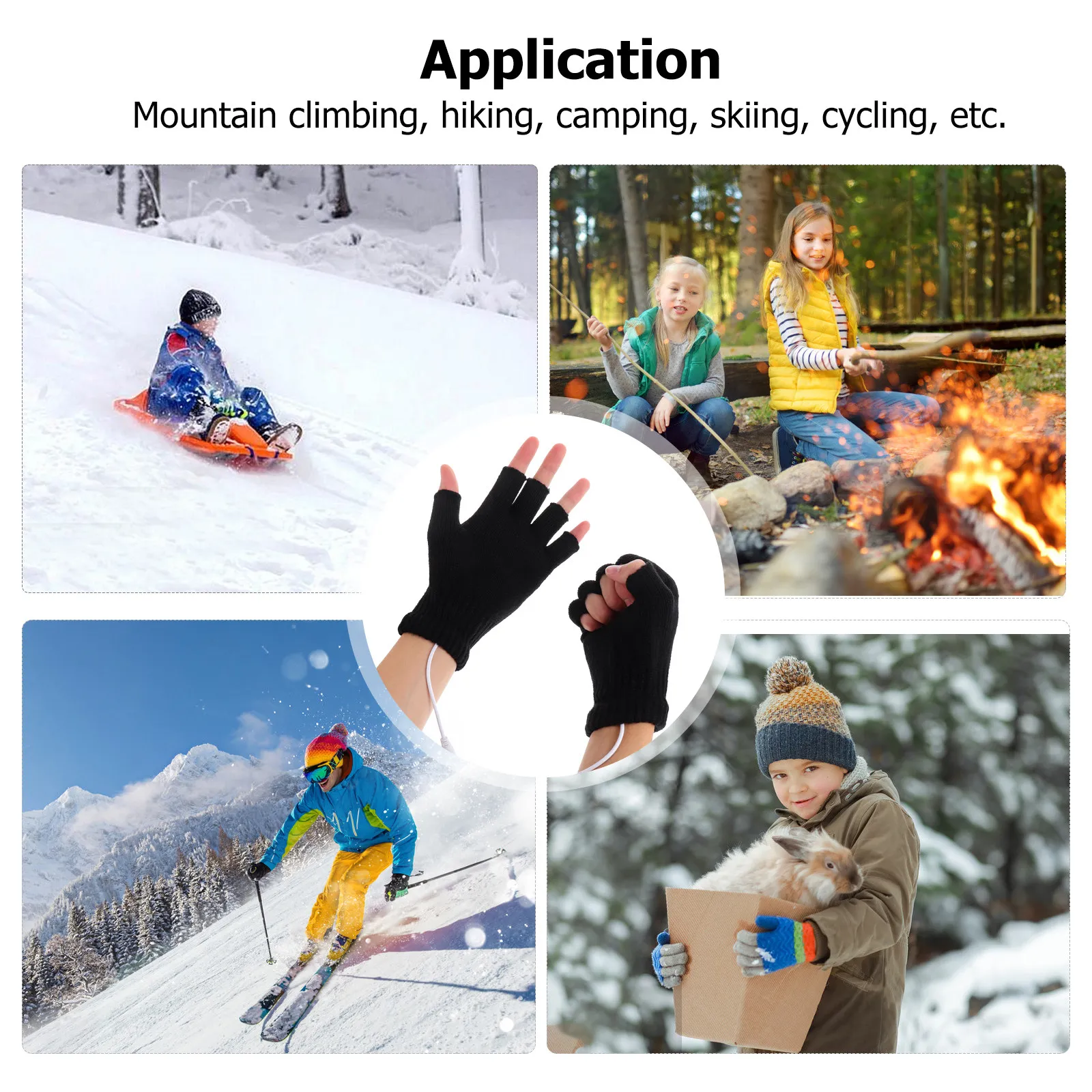 

1 пара перчаток-варежек с USB-подогревом, зимние, из шерстяной пряжи, унисекс, без пальцев, для согревания рук, для использования на улице и в помещении