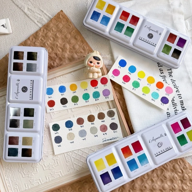 SENNELIER Artist-Grade Watercolor Paints - 12 Half-Pan Honey-Infused Pigments for Professional Artists Portable Art Supplies