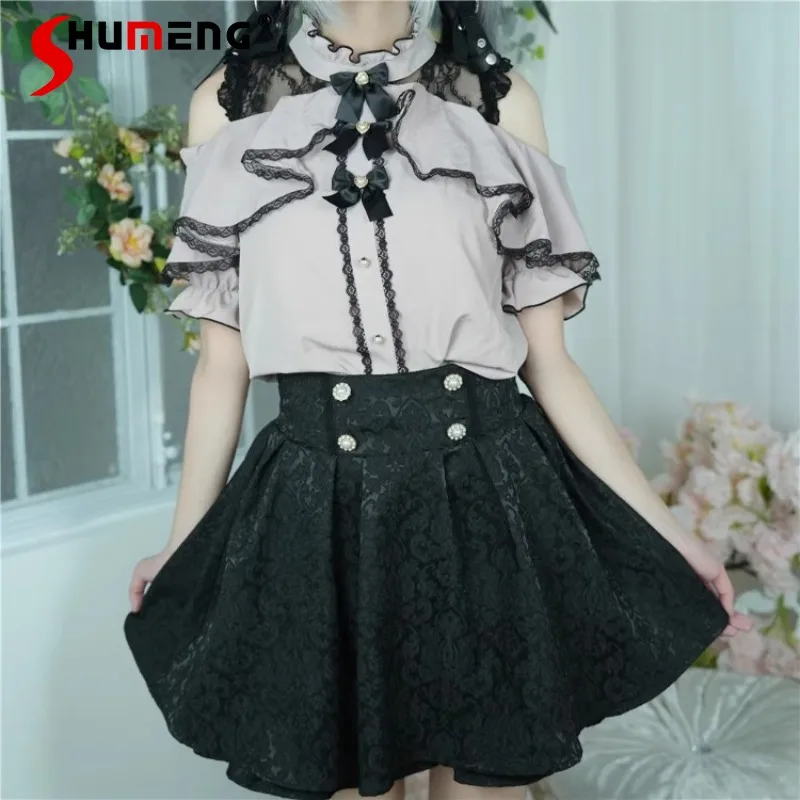 

Japanese Lolita Original Mine Series Mass-produced Liz Mini Skirts Sweet And Cute Dark Pattern Jacquard A-line Skirt Y2k Clothes