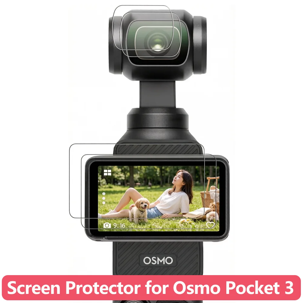 Tempered Glass Screen Protector for DJI Osmo Pocket 3 Full Coverage Lens Protector Film Set with Cleaning Kit