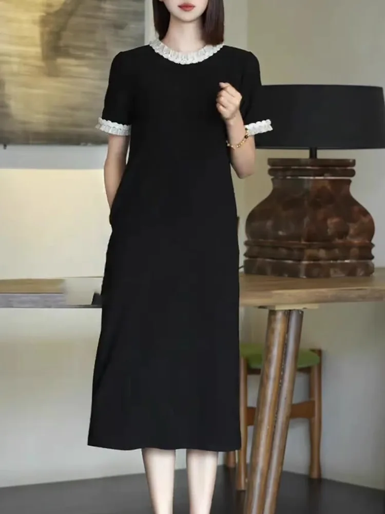 

Повседневная свободная летняя юбка-трапеция больших размеров с круглым вырезом и эффектом стройности для полных женщин