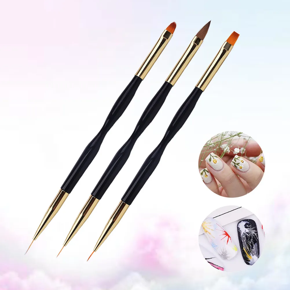 

Набор из 3 кистей для ногтей с двойной головкой, легкий портативный инструмент для рисования и прорисовки линий, идеально подходит для профессионального дизайна ногтей