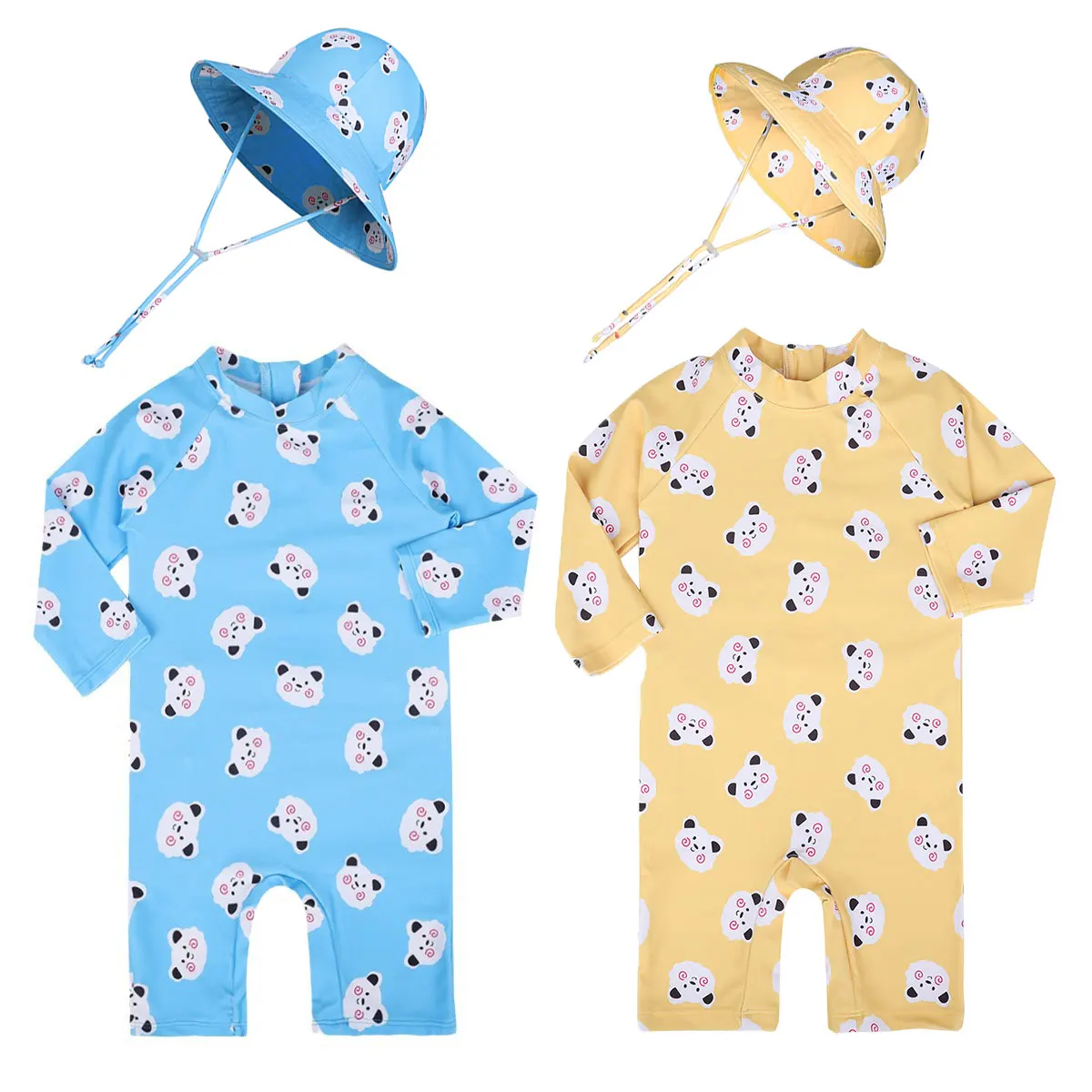 

Kids Baby Girl Boy One-Piece Long Sleeve Rashguard Swimsuit Set With Sunhat Sun Protection Quick Dry Swimwear Cartoon Lamb Print