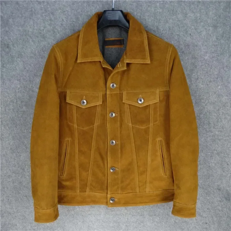 New Fashion 2024 Men's Jacket Genuine Suede Cow Leather Coat for Male Autumn Winter Fall Clothing Plus Sized XXXL 3XL