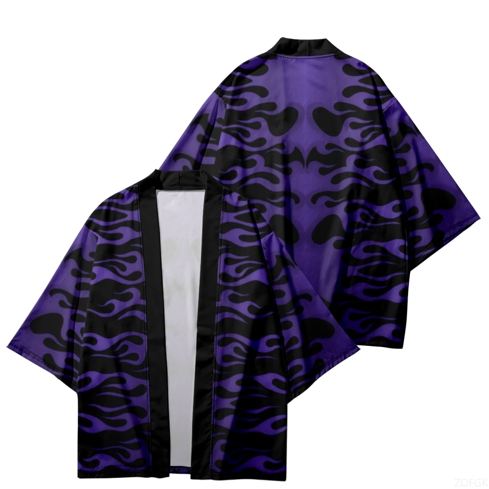 

Men Women Vintage Cosplay Fashion Streetwear Black Purple Print Traditional Kimono Cardigan Japanese Samurai Oversized Haori