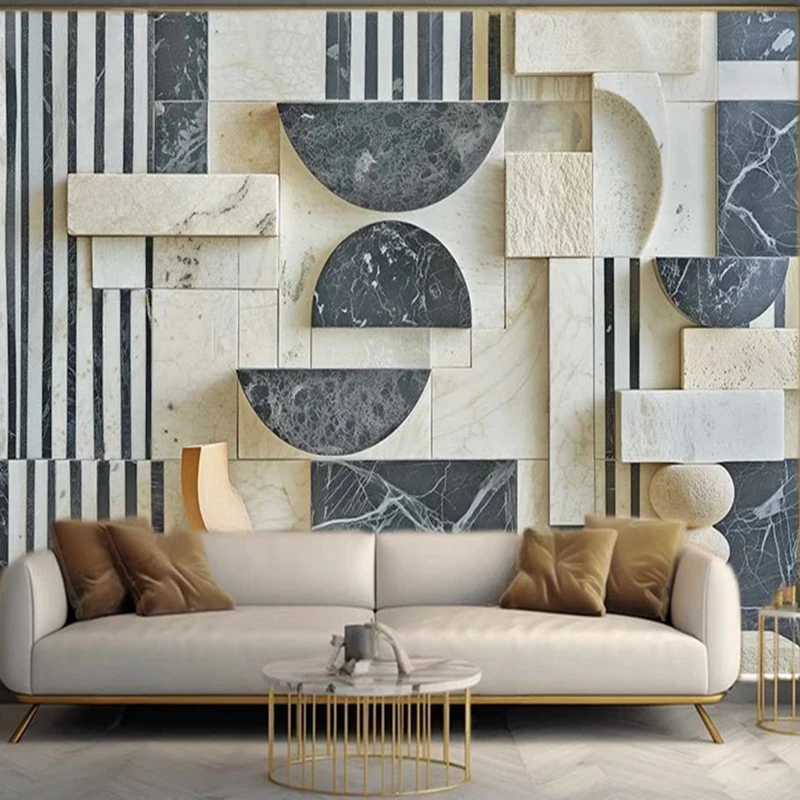 Modern Custom Size Wallpaper 3D Embossed Abstract Geometric Marble Pattern Photo Mural For Bedroom Living Room Decor Background