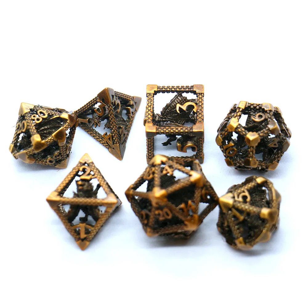 7pcs Metal Hollow 3D Dragon Polyhedral Dices For Role-playing Chessboard Games, Board Game Dice Kit