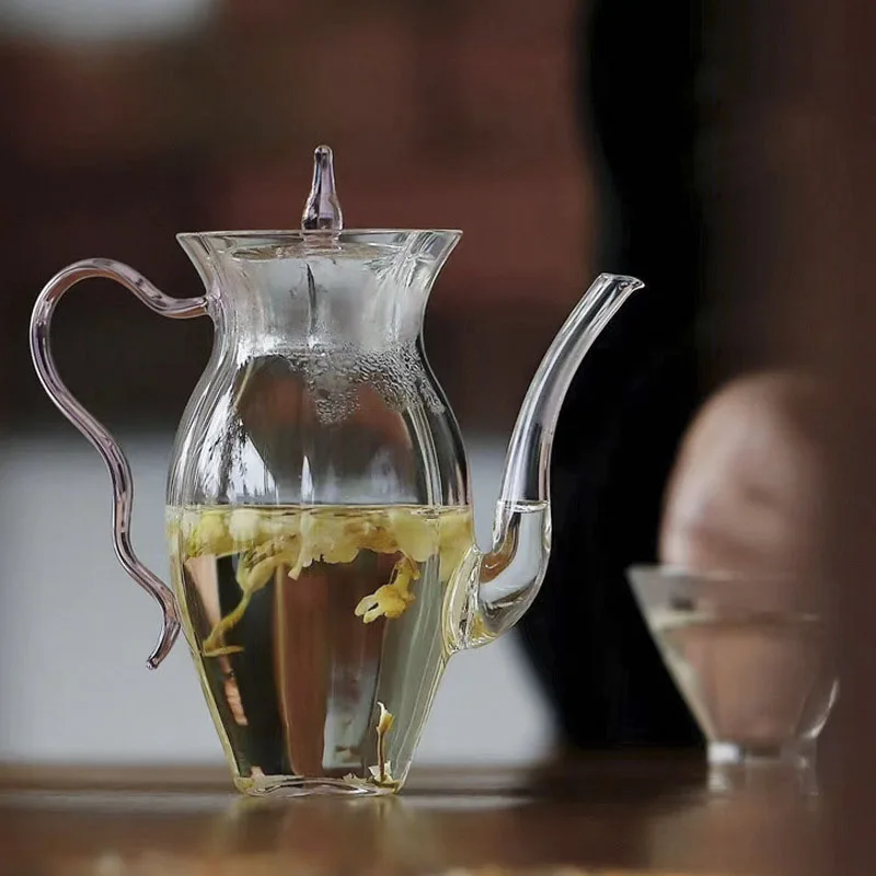 

Filterable Heat-resistant Thickened Glass Teapot High Borosilicate Glass Flower Tea Pot Chinese Retro Glass Tea Set