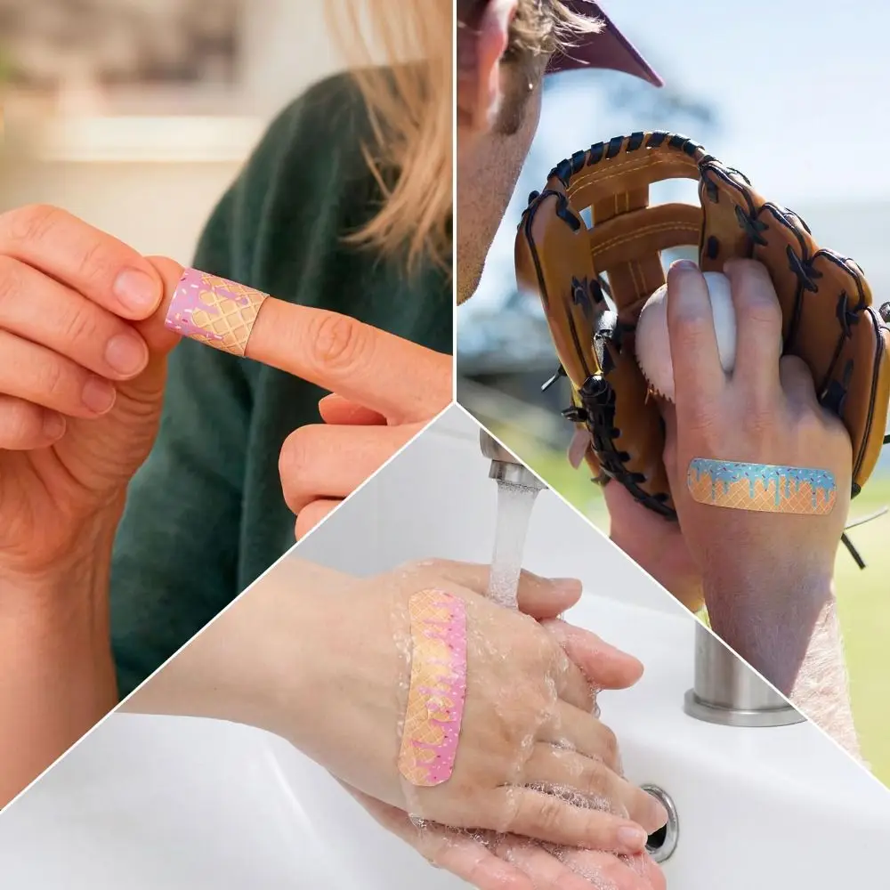 Waterproof Cartoon Adhesive Bandages 7.2x1.9cm Ice Cream Pattern Wound Dressing Strip Breathable Adhesive Backing