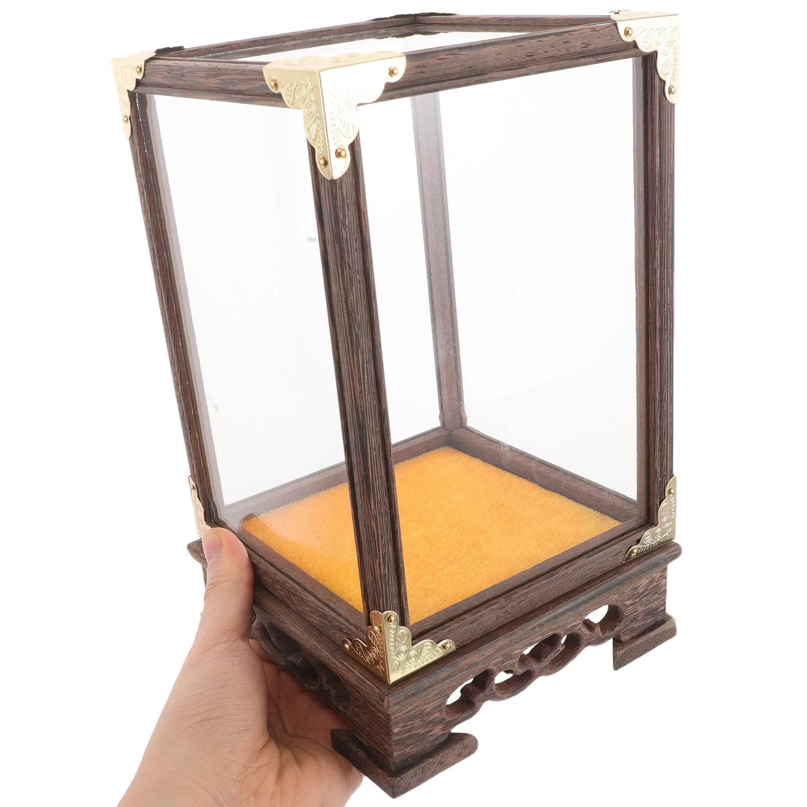 

Exquisite Carved Wooden Glass Display Box Transparent Protective Cover for Buddha Statues Cultural Decor Collectibles Organizer