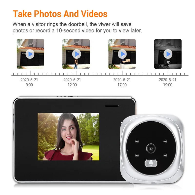 2.8 Inch Video Peephole Doorbell Camera Video-eye Auto Record Electronic Ring Night View LCD Digital Viewer Entry Home Security