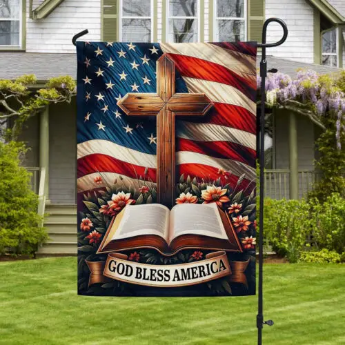 God Bless America Christian Cross American Flag Garden Flag AAL HHM WZZ yyi