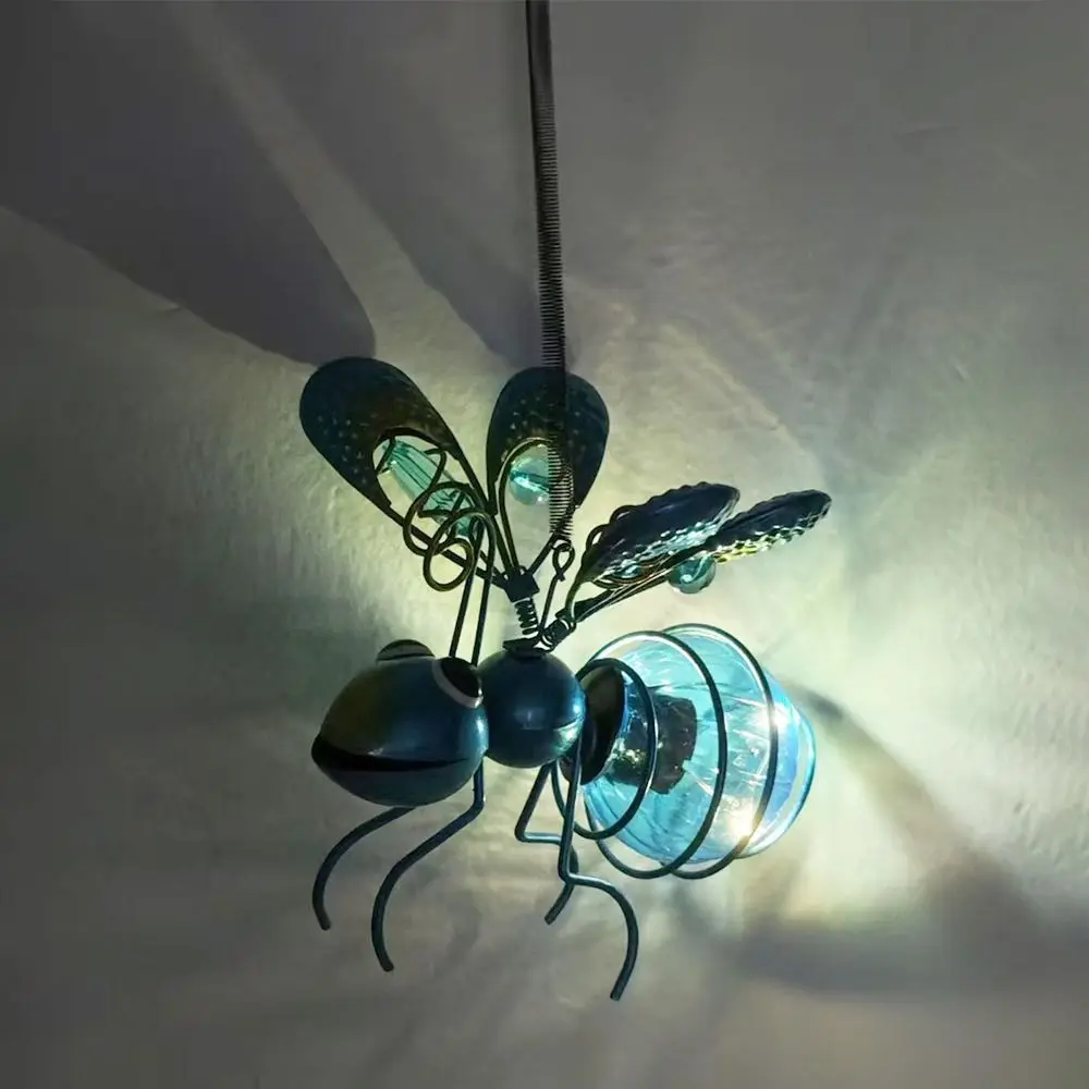 Creative Solar Iron Insect Statue 3D Simulation Iron Art LED Hanging Butterfly Lamp with LED Fairy Light Metal
