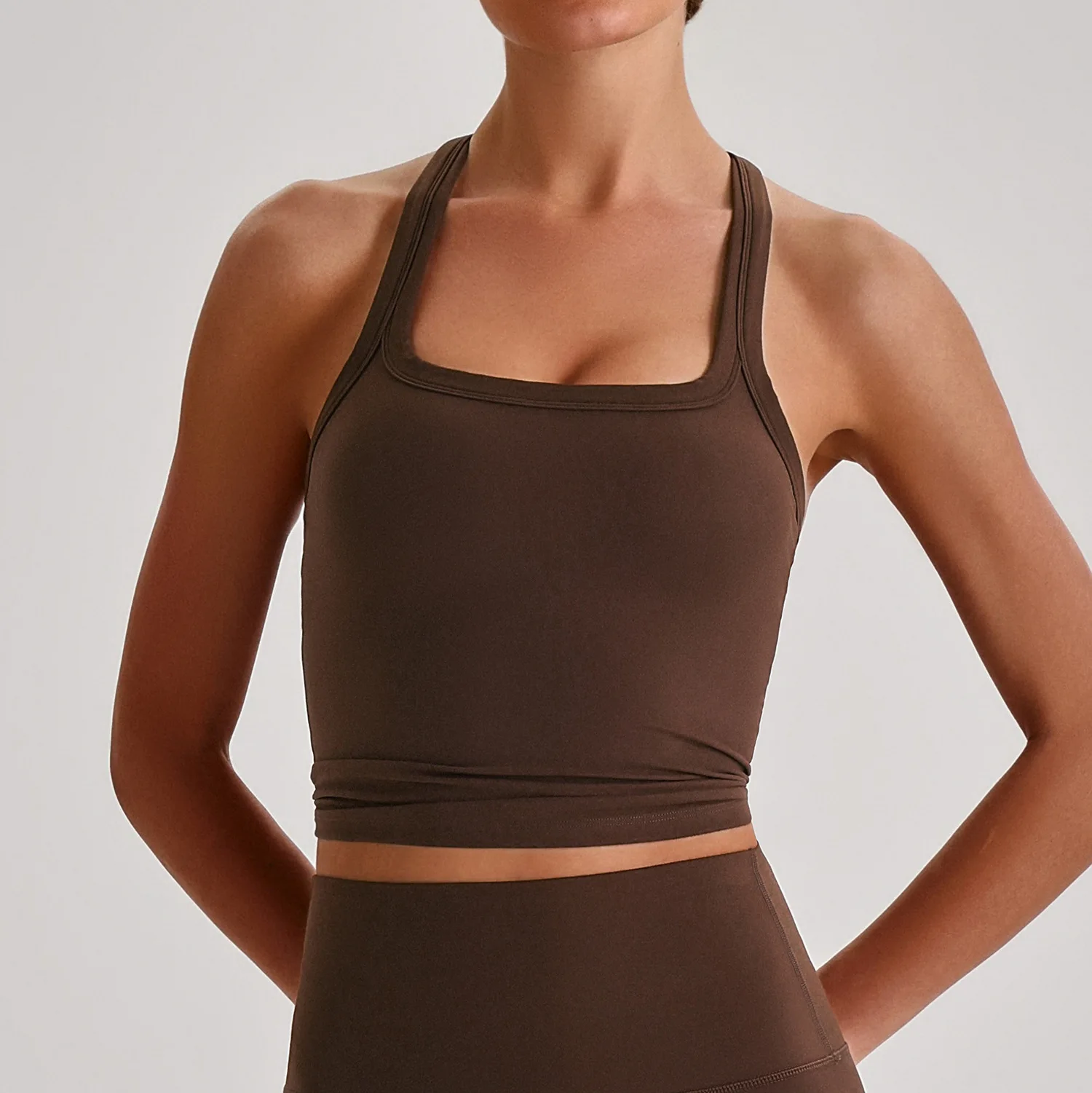 SHINBENE Super Cloud Women Square Neck Crop Top Padded Sleeveless Vest Workout Tank Tops Going Out Yoga Gym Clothes