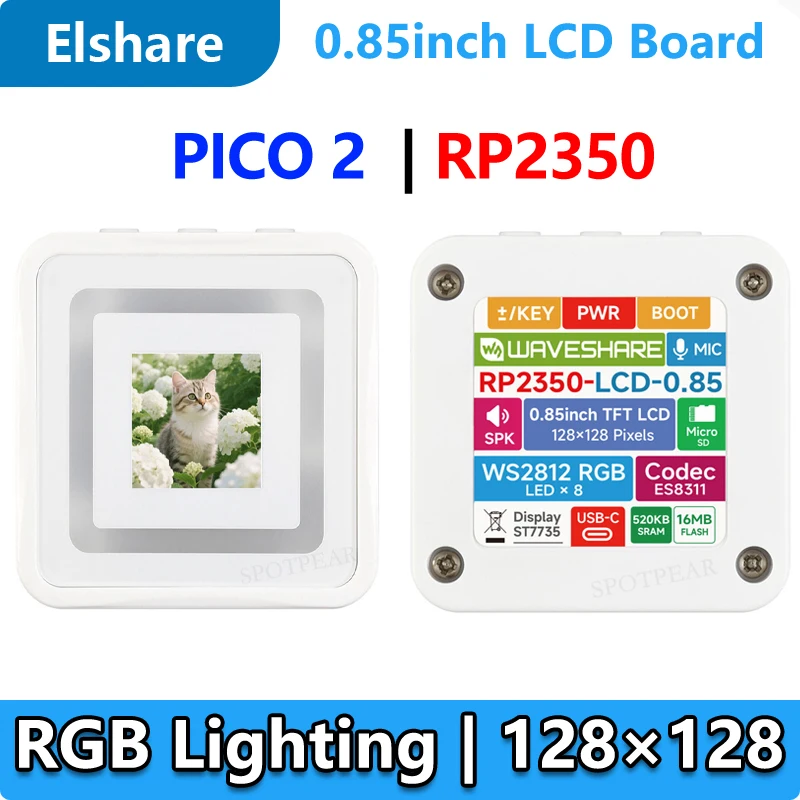 

Raspberry Pi Pico 2 RP2350 0.85inch 128×128 LCD Display Development Board RGB Lighting