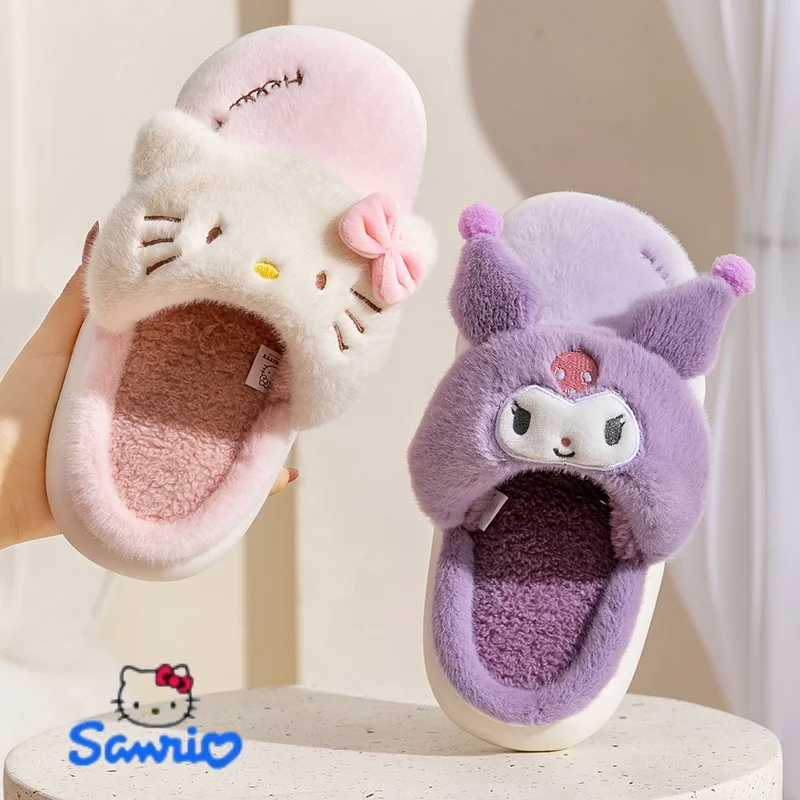 Sanrio Hello Kitty Slipper for Women Cute Cartoon Melody Winter Warm Slipper Platform Anti-slip House Slipper Kids Kuromi Shoes