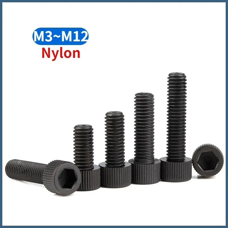 M3 M4 M5 M6 M8 M10 M12 Black Nylon Hexagon Hex Socket Cap Screw Plastic Allen Driver Bolt For Insulation Use