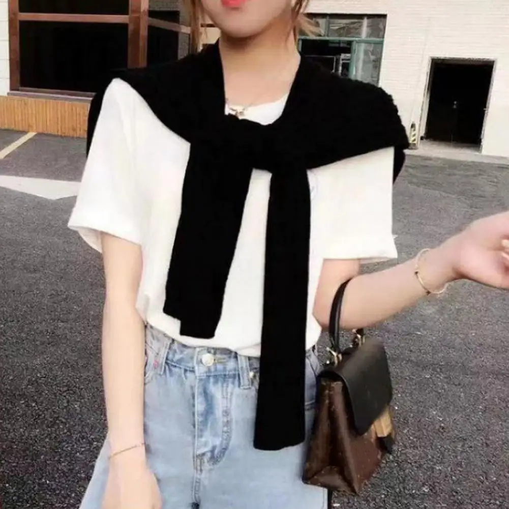 Korean Knit Shawl Autumn Winter Female Blouse Shoulders Fake Collar Cape Knotted Scarf Solid Color Neck Guard Scarve For Women