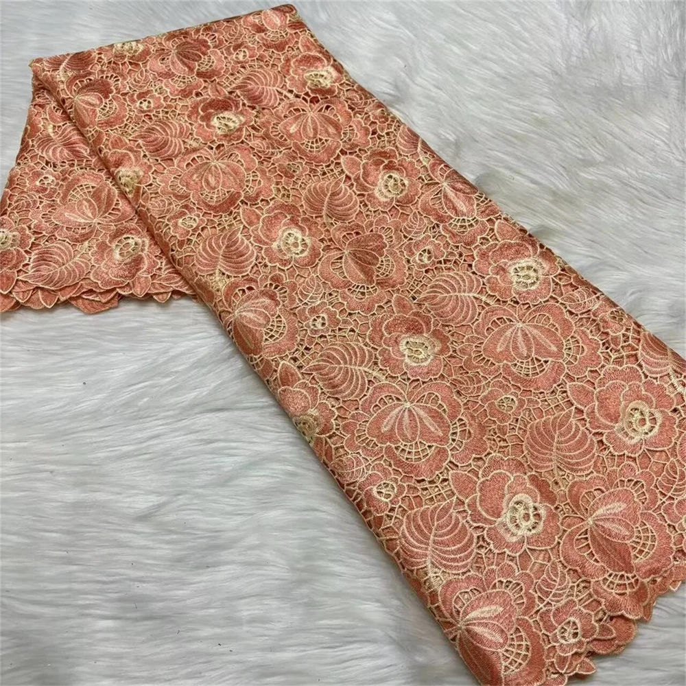 

New Guipure Water Rope Lace and Fabric African Nigerian Cord Soluble Lace Fabric Sewing Women's Party Dress High Quality,5Yards