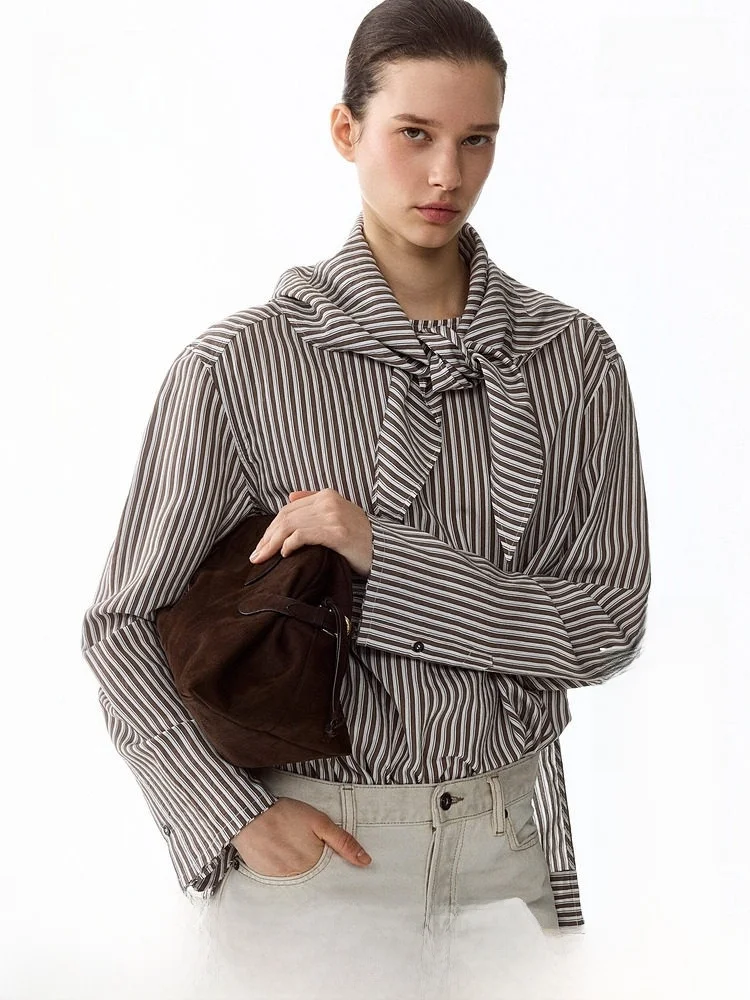 

Женская рубашка оверсайз H&M, новый летний дизайн, с воротником-шарфом, длинными рукавами, в повседневном стиле, из смеси нейлона и вискозы, 1329092