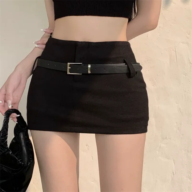 Spicy Girl Y2k Summer Street Style Belted Super Short Skirt High Waist Hotsweet Nightclub Dancing Tight Slim A Line Mini Skirt