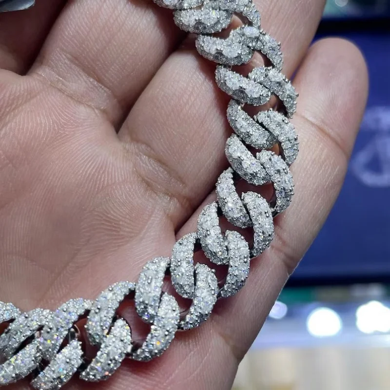 White .Custom 18K Gold Lab/Natural Diamond Cuban Chain Luxury Cuban Chain Pave Set Lab Grown Diamond Cuban Bracelet for Men