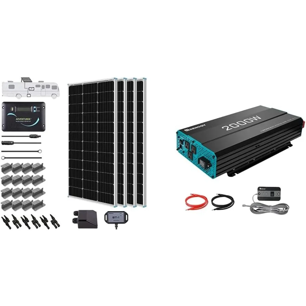 

400 Watts 12 Volts Monocrystalline Solar RV Off-Grid Kit with Adventurer 30A PWM LCD Charge Controller+Pure Sine Wave Inverter