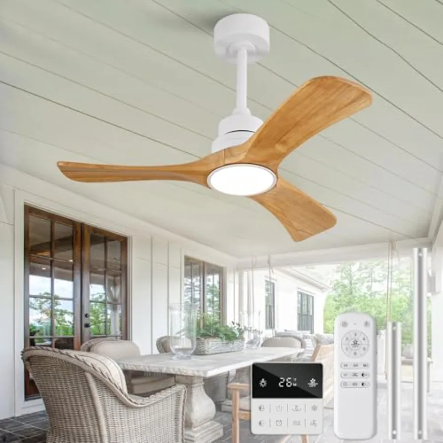 36 inch Ceiling Fan with Light and Remote Control Solid Wood Blades Dimmable Reversible Quiet DC Motor Power Off Memory Modern