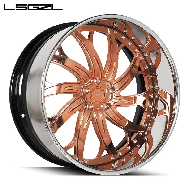 High-end customized deep concave forged alloy wheel hub, multi-inch single-piece sport rims, 5×3 PCD, gold polished finish