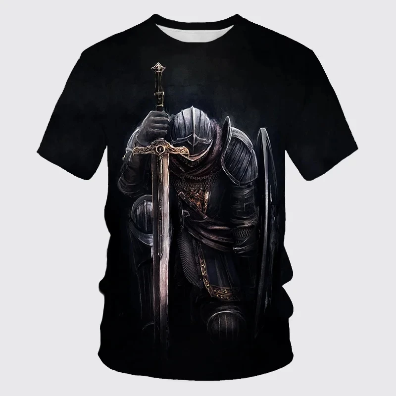 Knights Templar Graphic T Shirt For Men Clothing 3D God Wills It Print T-shirts Street Vintage Short-sleeve Tops Ropa Hombre 4XL