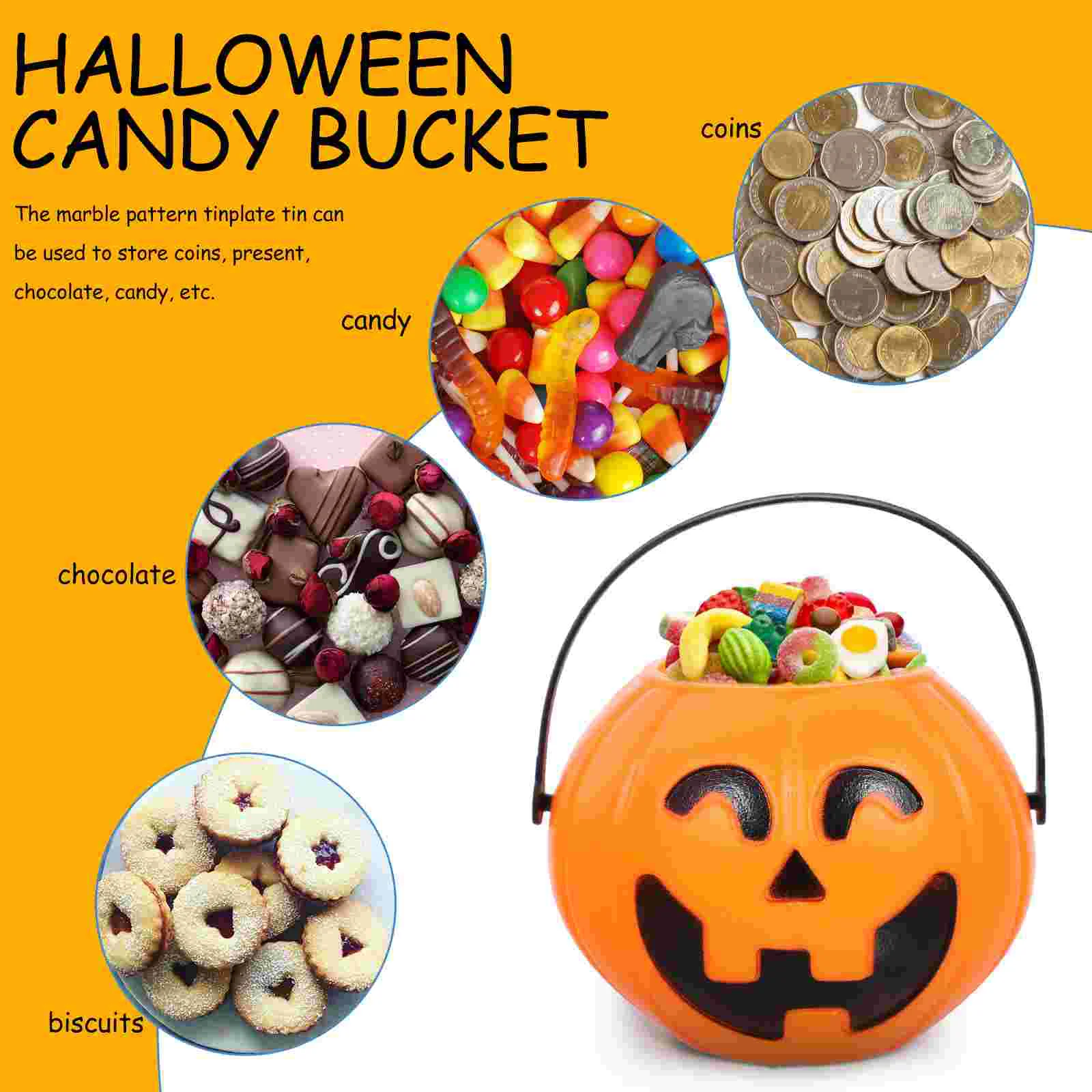 2 Pcs Trick or Treat Pumpkin Bucket Candy Halloween Lantern Pail Large Portable