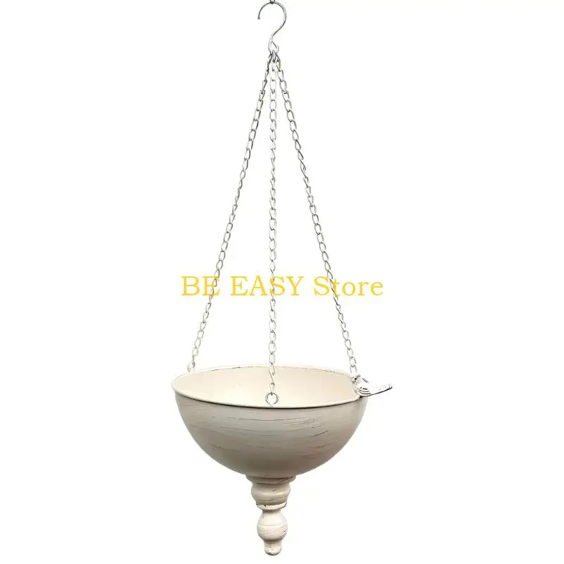 

E28F Elegant Wrought Iron Half Round Flower Basket With Hook For Porch Balcony Garden Gardening